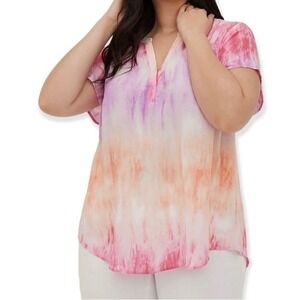 Torrid Colorful Ombré Dip Dye Short Sleeve Pullover Georgette Blouse Size 4X‎